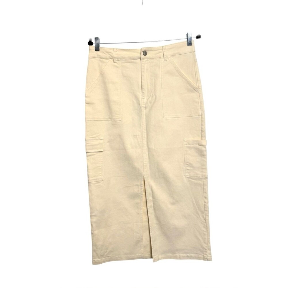 Bohme Ivory Utility Midi Skirt Cargo Pockets Slit Minimalist M NWT